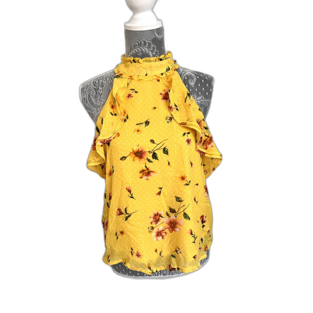 Charming Charlie Yellow Floral Halter Top Blouse Medium